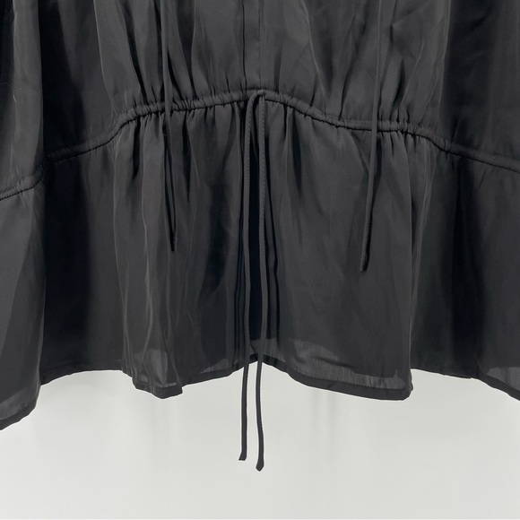 NEW Old Navy Waist Defined Satin Shirred Tie-Front Blouse Black V-Neck XXL - Picture 6 of 9